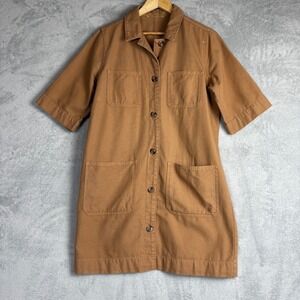 Everlane Womens Cotton Canvas Chore Dress Brown Short Sleeve Button Front Mini